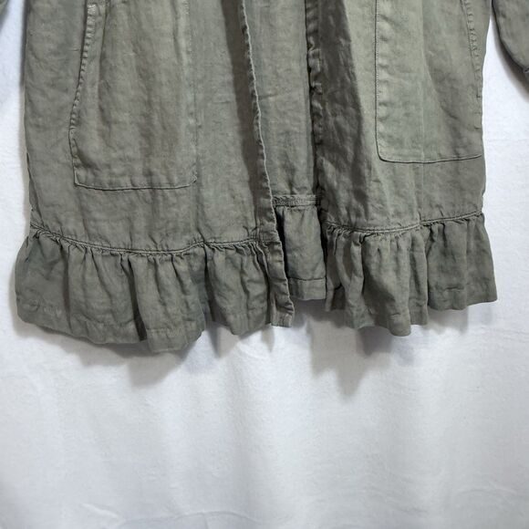 J. Jill Pure Jill Olive Green Linen Open Front Cardigan Coatigan Ruffle Size M - Picture 7 of 11